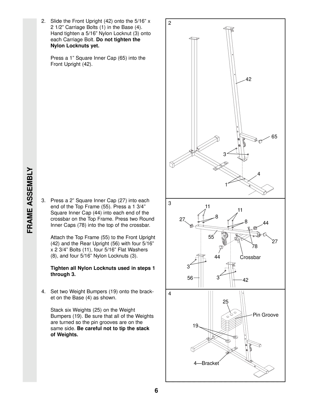 Weider WESY85104 user manual Nylon Locknuts yet 