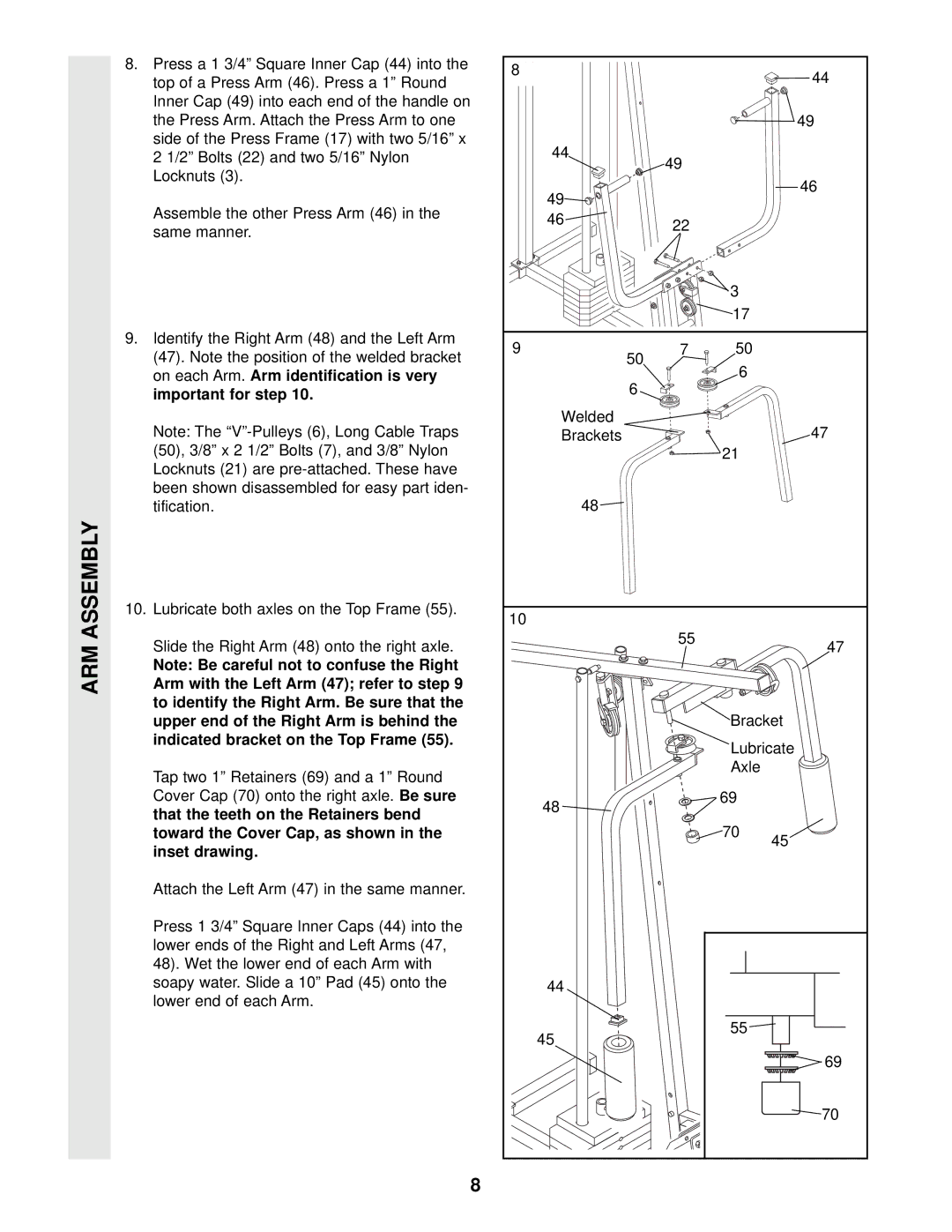 Weider WESY85104 user manual ARM Assembly 