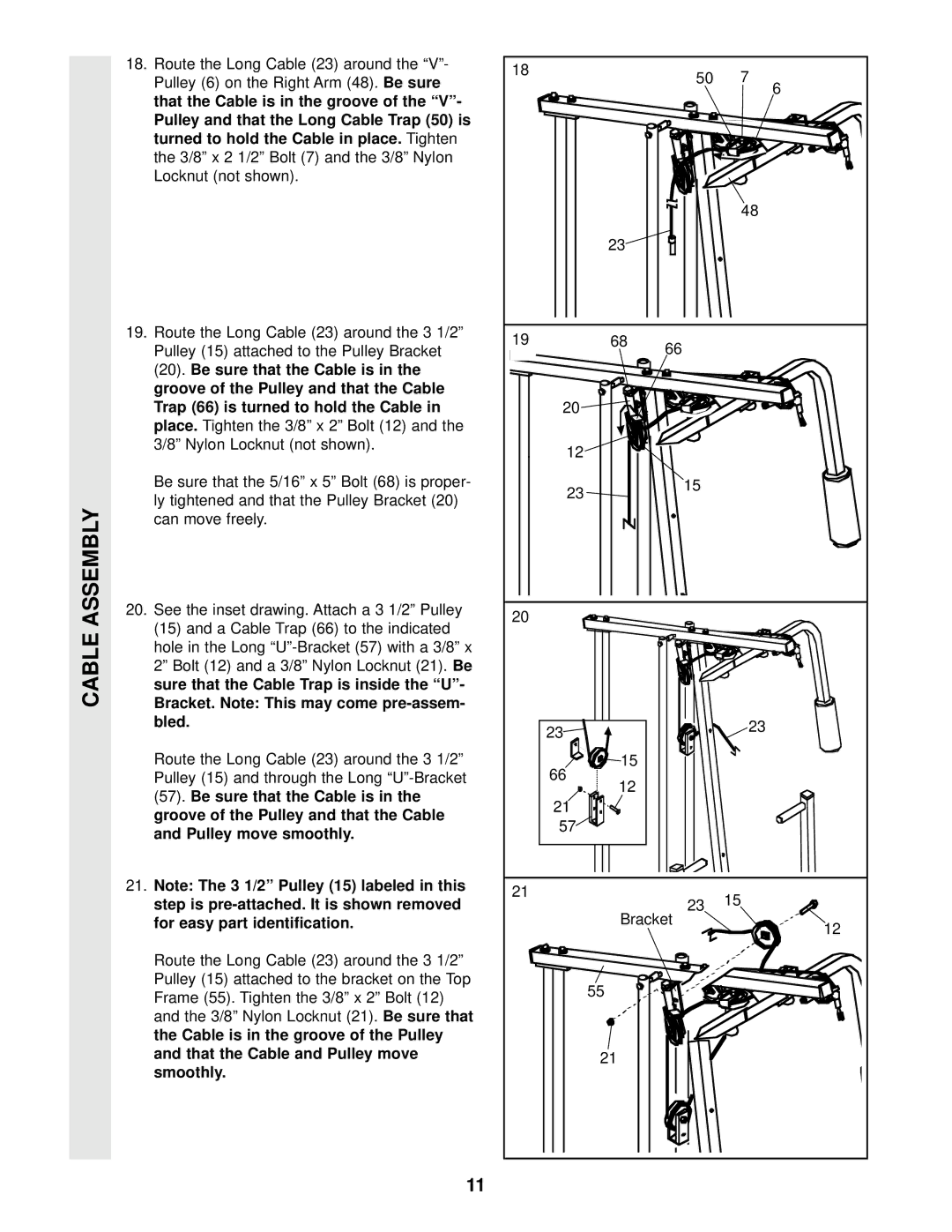 Weider WESY85201 user manual Pulley 6 on the Right Arm Be sure, 3/8 x 2 1/2 Bolt 7 and the 3/8 Nylon Locknut not shown 