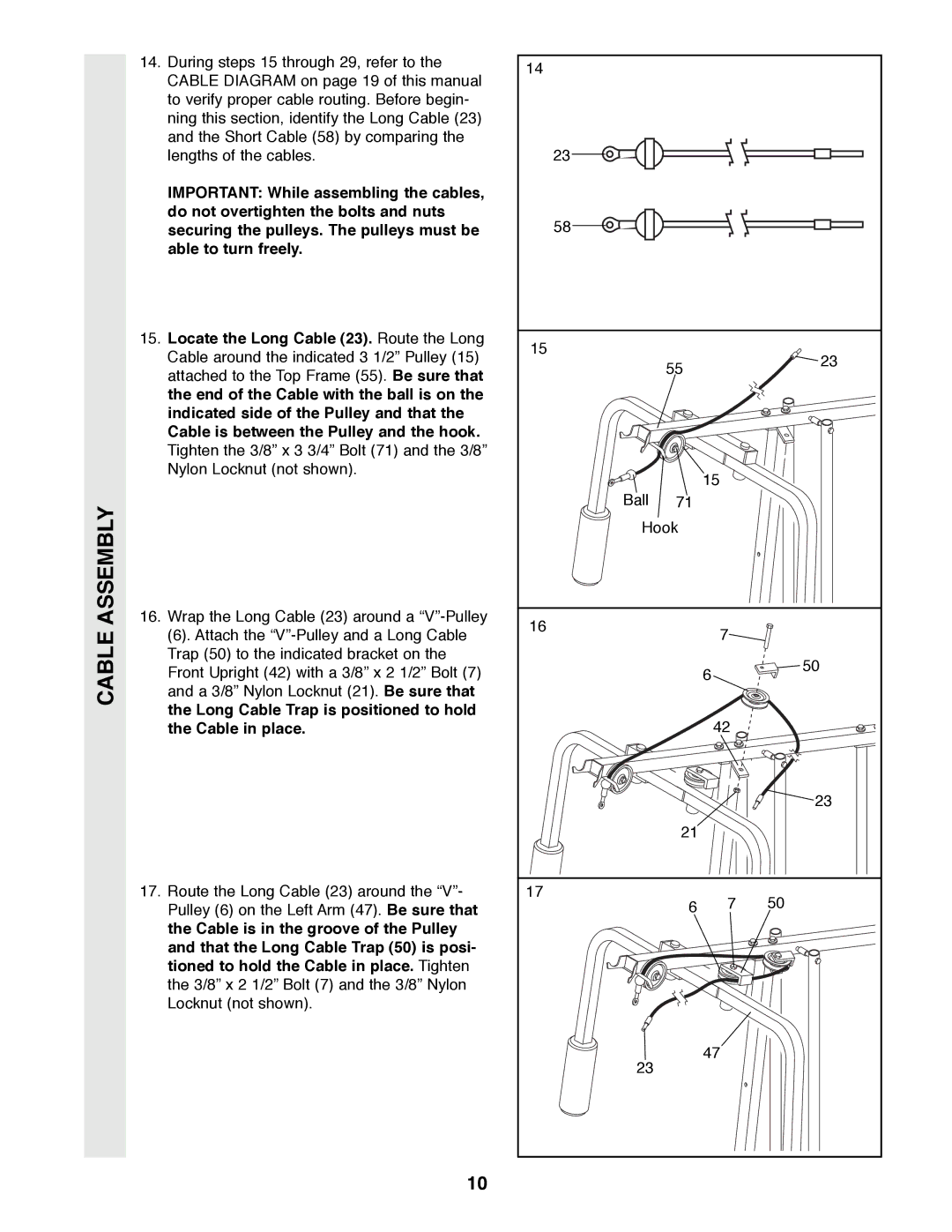 Weider WESY85290 manual Assembly, End of the Cable with the ball is on, Indicated side of the Pulley and that 