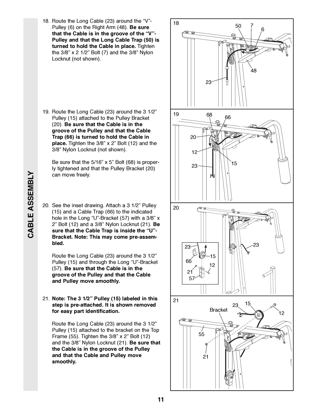 Weider WESY85290 manual Cable Assembly 