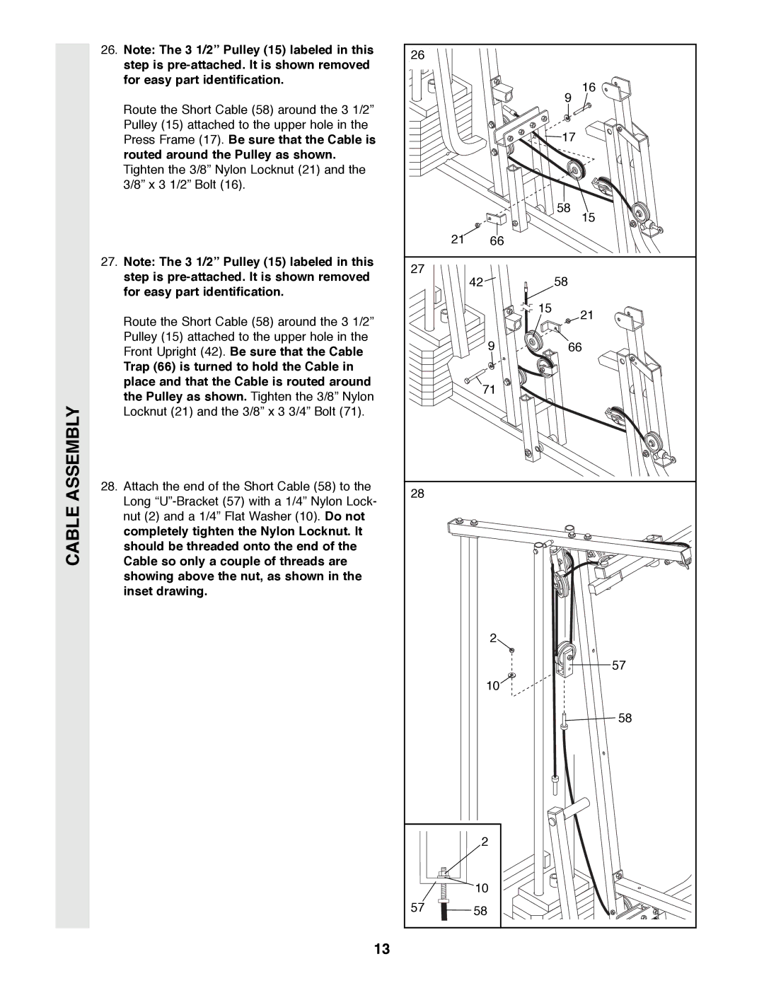 Weider WESY85290 manual Cable Assembly 