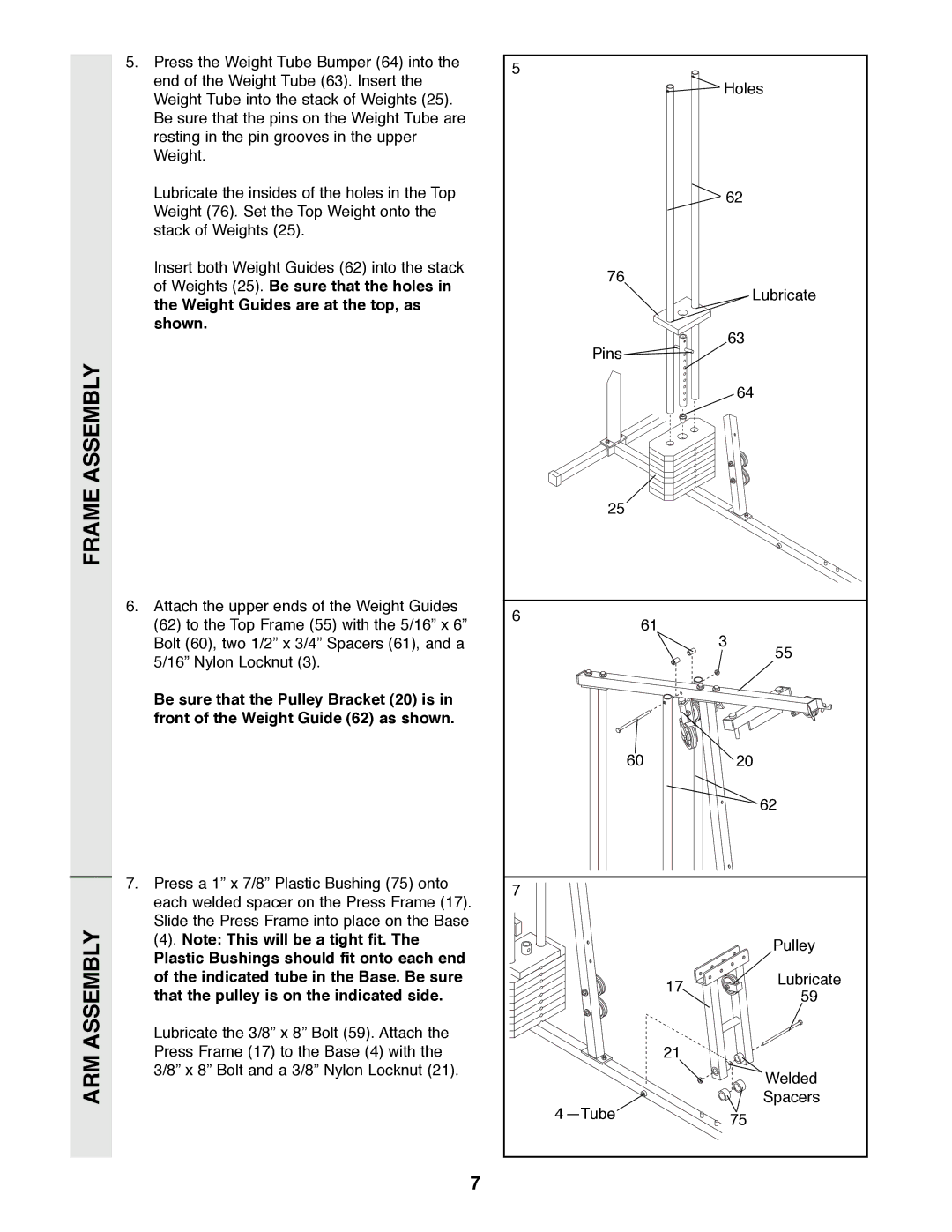 Weider WESY85290 manual Frame Assembly ARM Assembly 