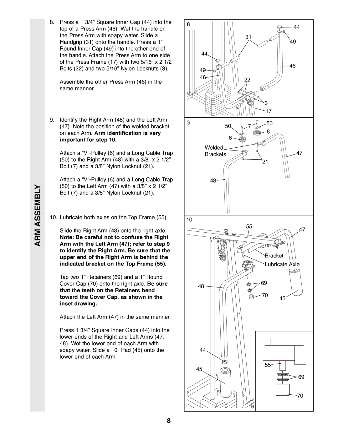 Weider WESY85290 manual Arm with the Left Arm 47 refer to step 