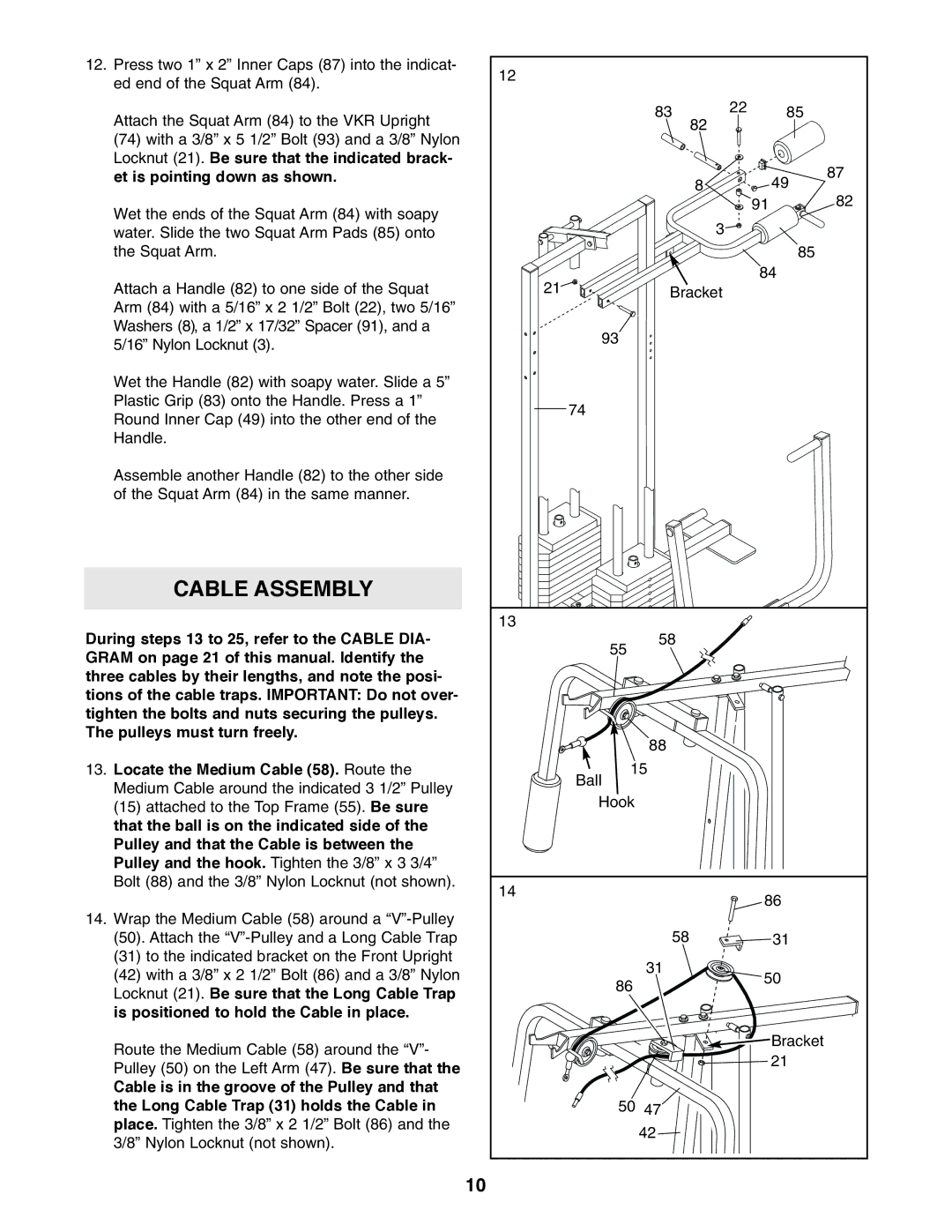 Weider WESY85310 user manual Cable Assembly 