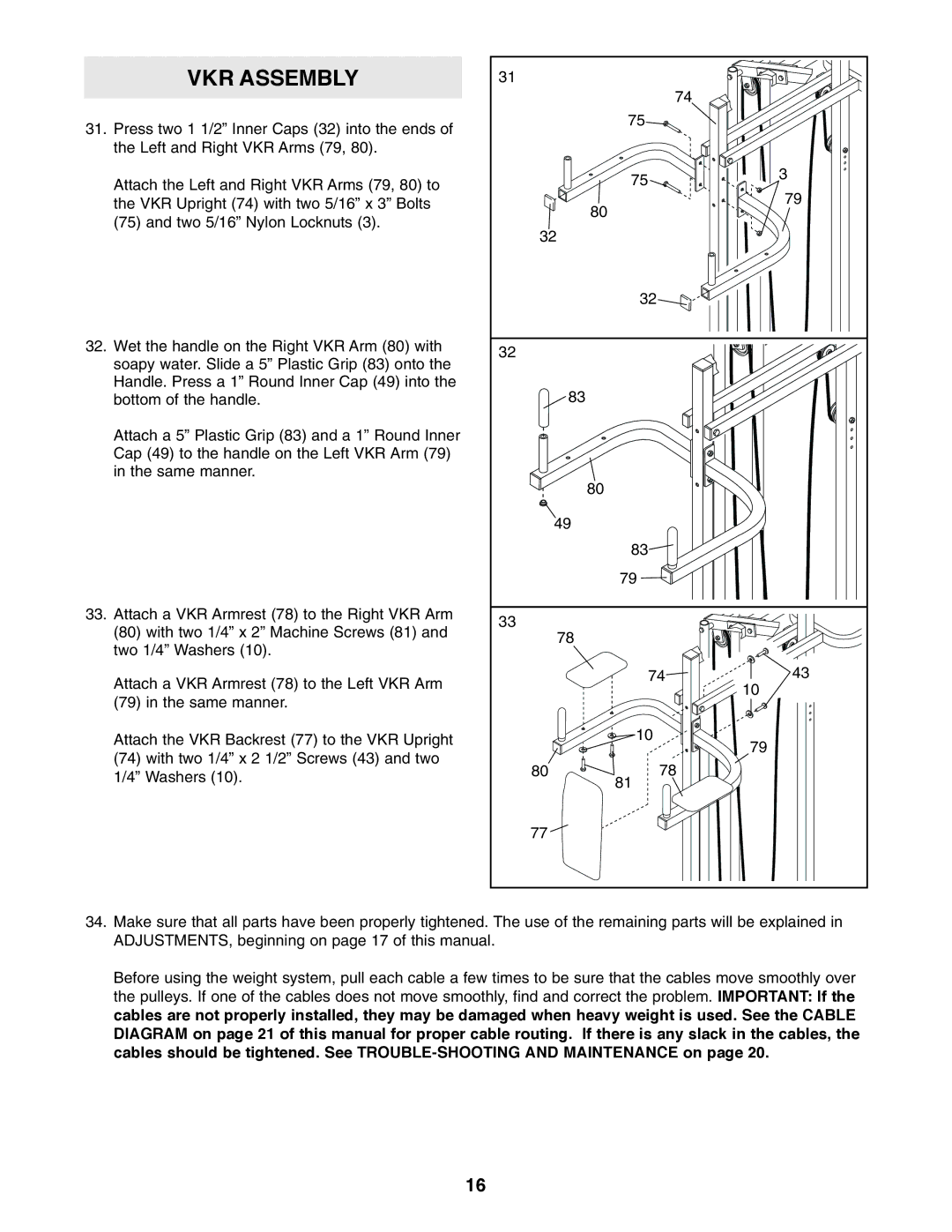 Weider WESY85310 user manual VKR Assembly 