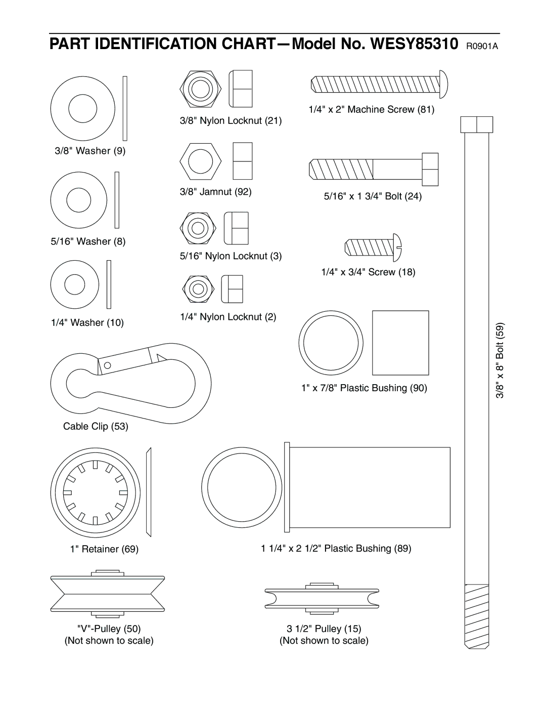 Weider user manual Part Identification CHART-Model No. WESY85310 