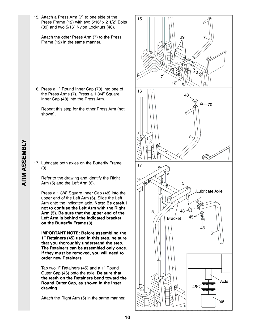 Weider WESY86301 user manual Teeth on the Retainers bend toward, Round Outer Cap, as shown in the inset Drawing 