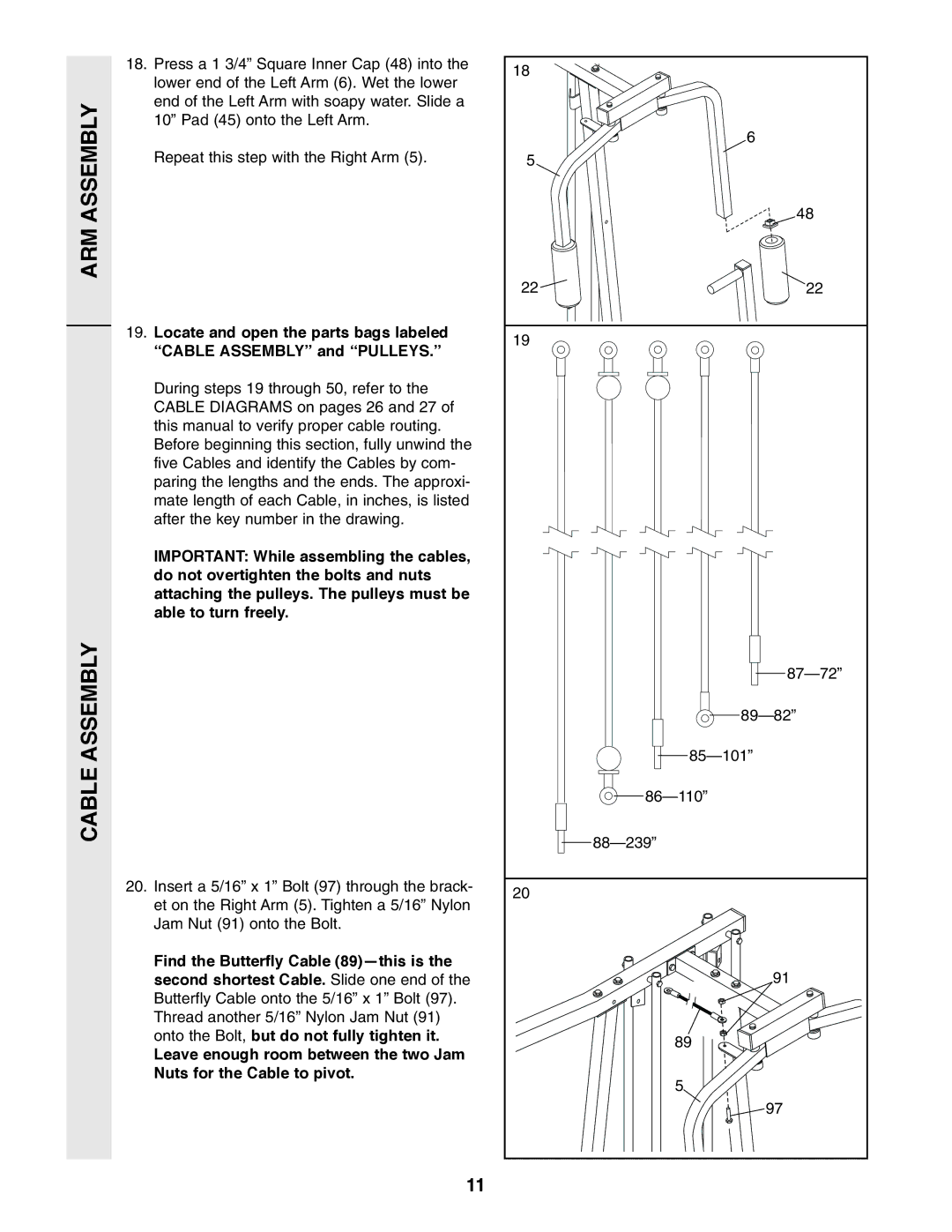 Weider WESY86301 user manual ARM Assembly Cable Assembly 