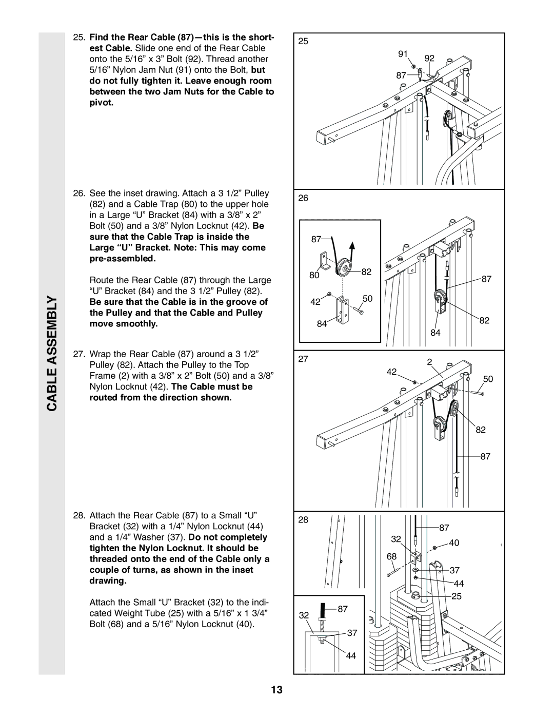 Weider WESY86301 user manual Cable Assembly 