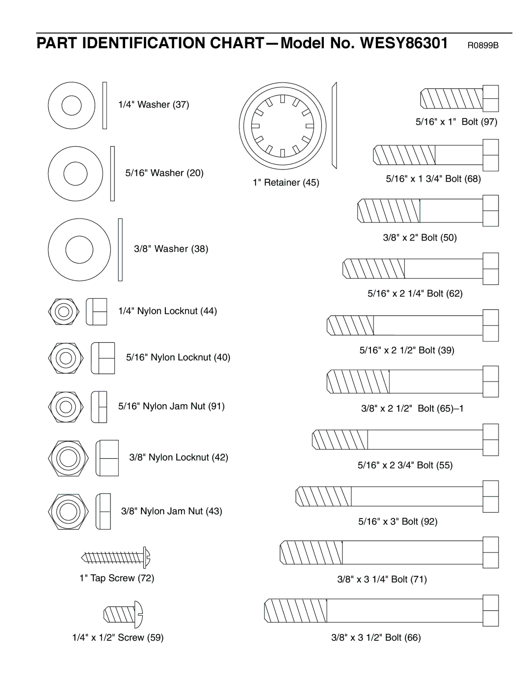 Weider user manual Part Identification CHART-Model No. WESY86301 R0899B 