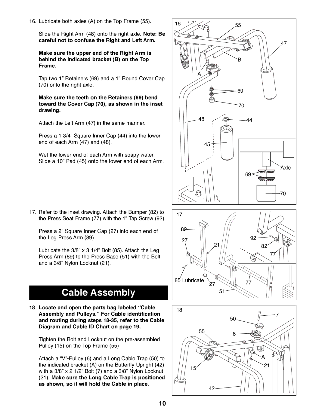 Weider WESY91080 manual Cable Assembly 