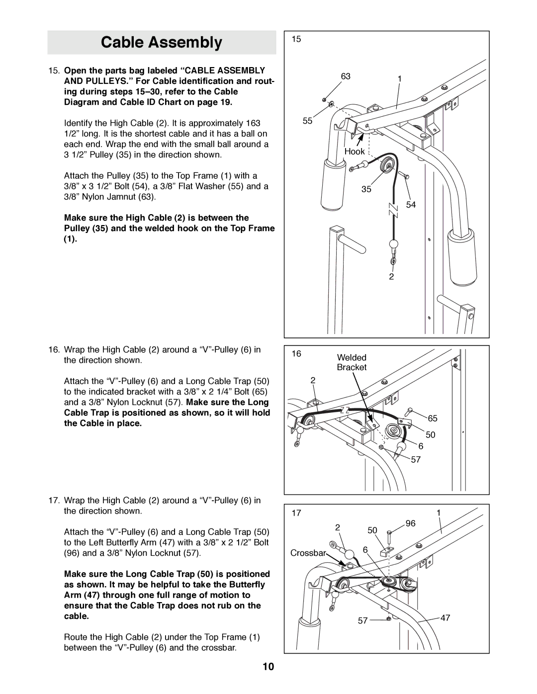 Weider WESY92190 manual Cable Assembly 