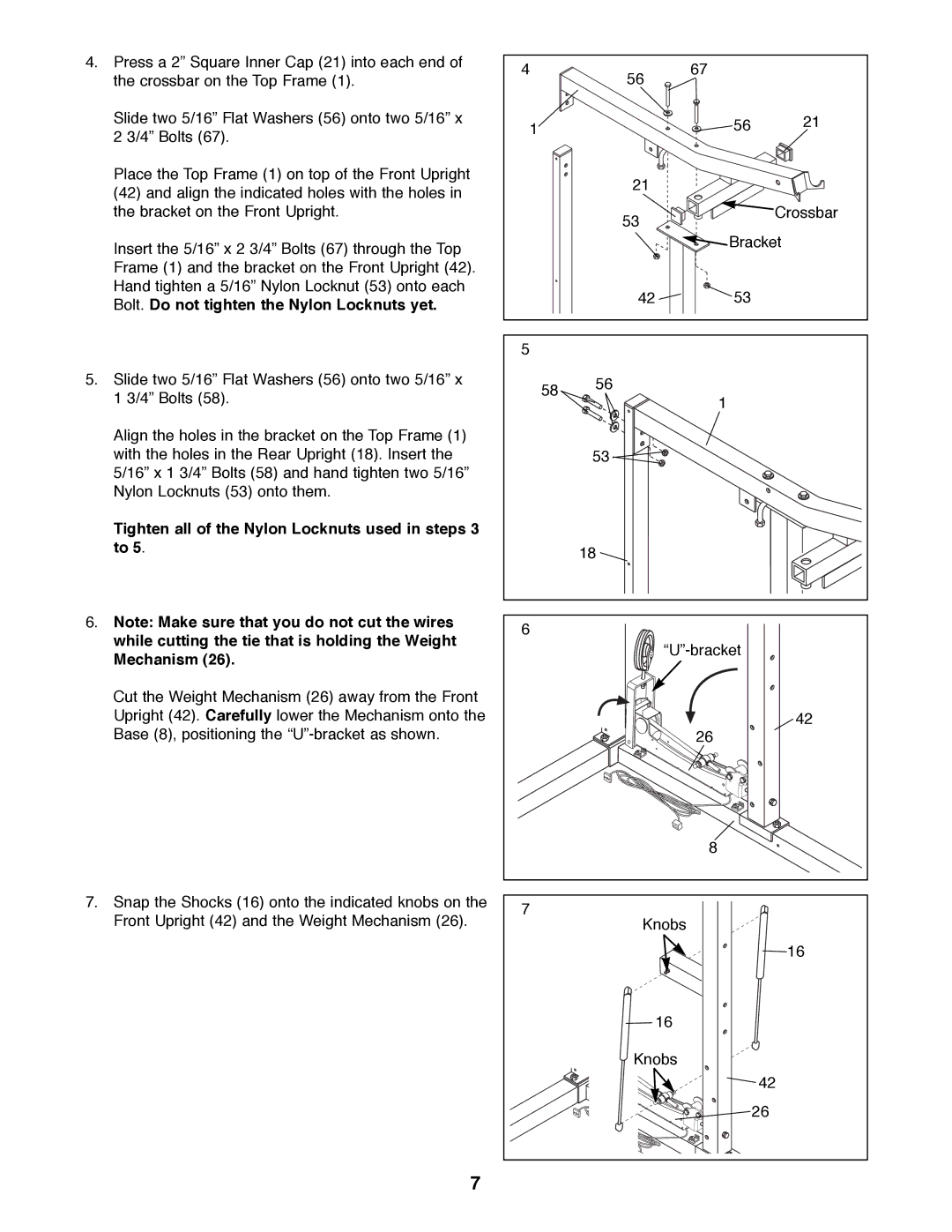 Weider WESY92190 manual Tighten all of the Nylon Locknuts used in steps 3 to 