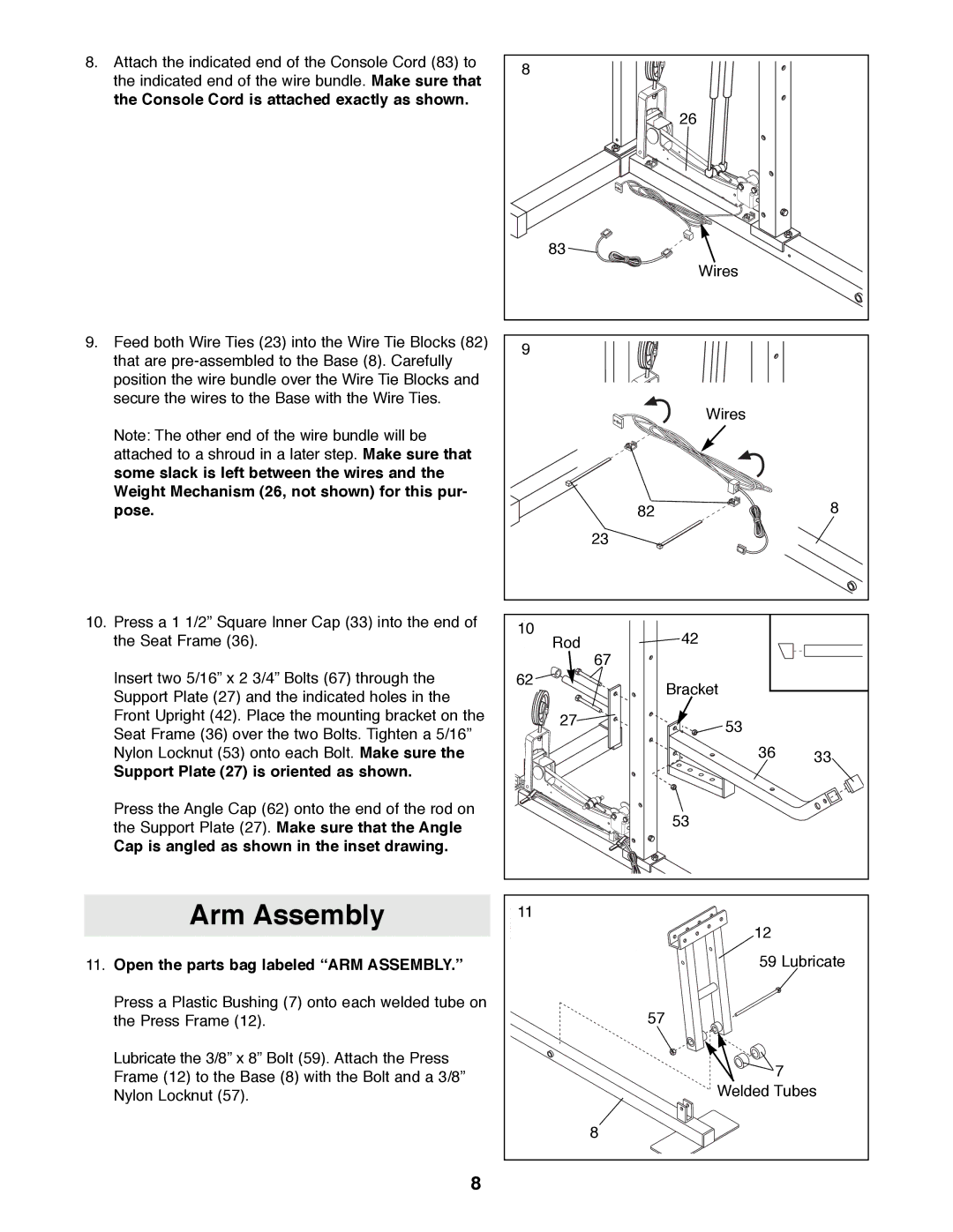 Weider WESY92190 manual Support Plate 27 is oriented as shown, Cap is angled as shown in the inset drawing 