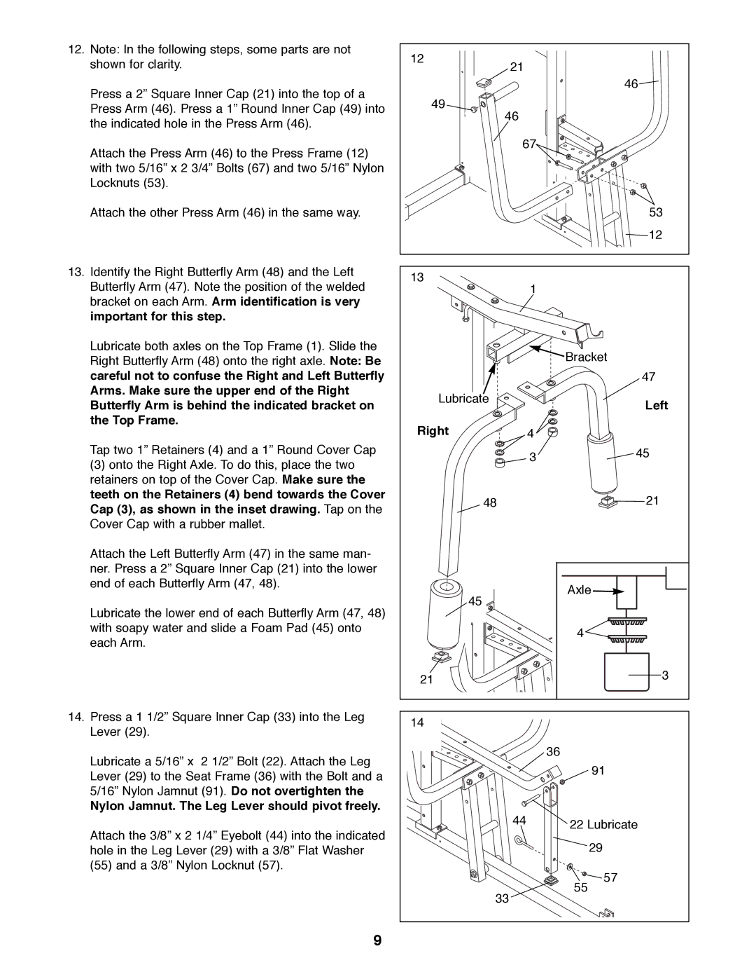 Weider WESY92190 manual Nylon Jamnut. The Leg Lever should pivot freely, Left, Right 