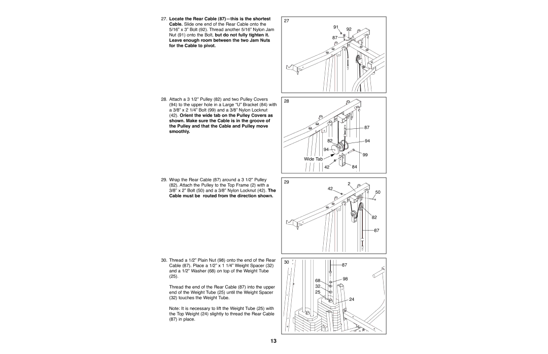 Weider WESY93190 manual Wrap the Rear Cable 87 around a 3 1/2Ó Pulley, Cable must be routed from the direction shown 