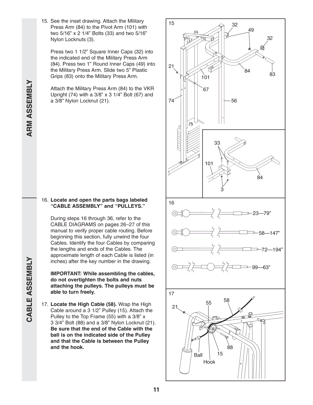 Weider WESY96352 user manual ARM Assembly Cable Assembly 