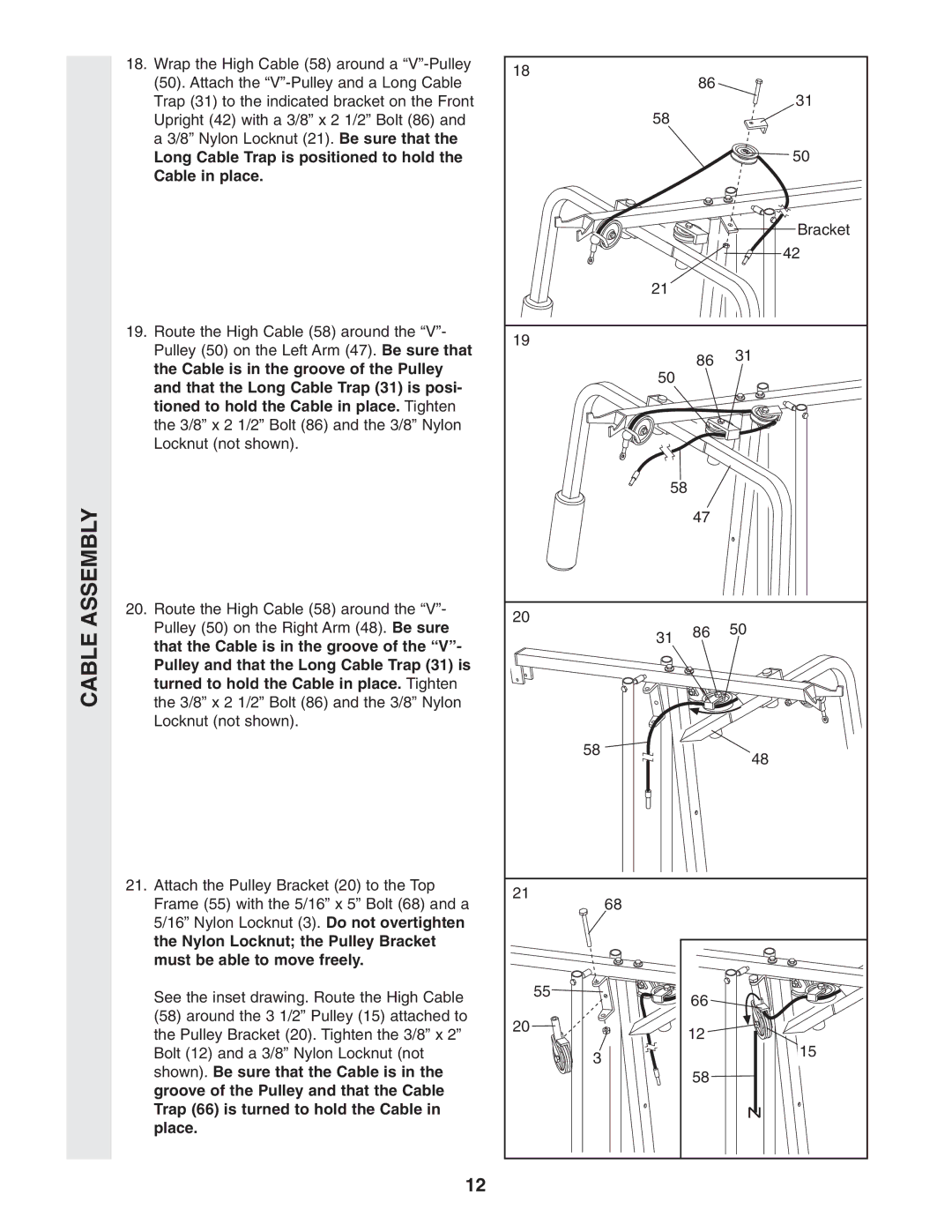 Weider WESY96352 user manual Long Cable Trap is positioned to hold Cable in place 