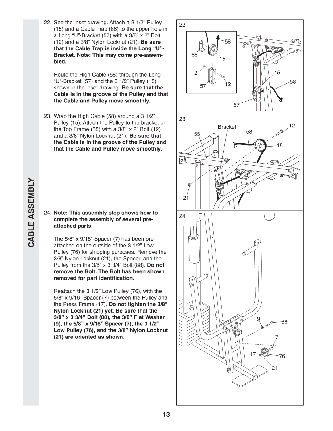 Weider WESY96352 user manual Cable Assembly 