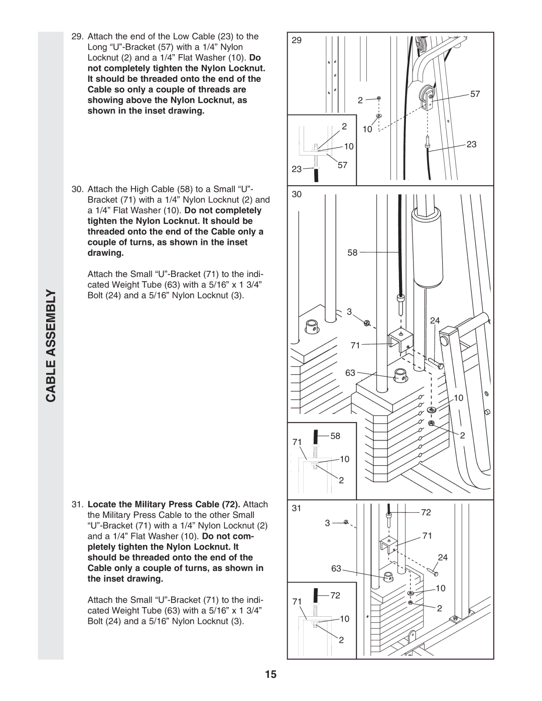 Weider WESY96352 user manual Locate the Military Press Cable 72. Attach 