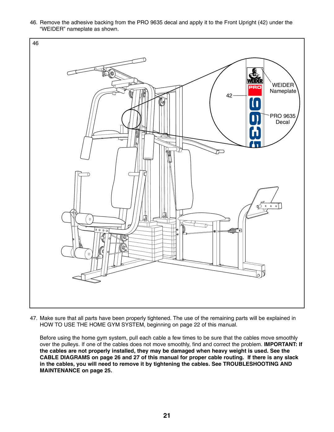 Weider WESY96352 user manual Weider 