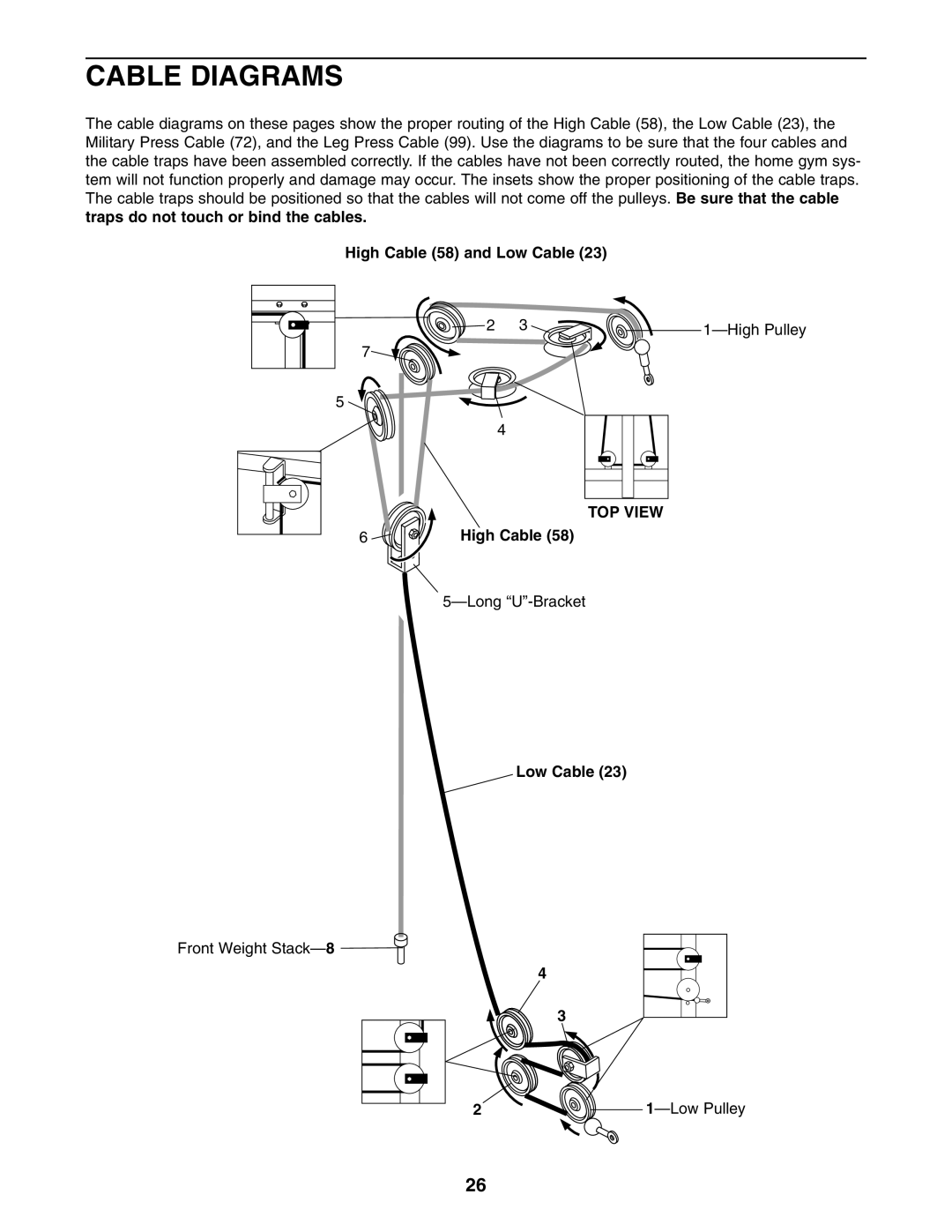 Weider WESY96352 user manual Cable Diagrams, TOP View 