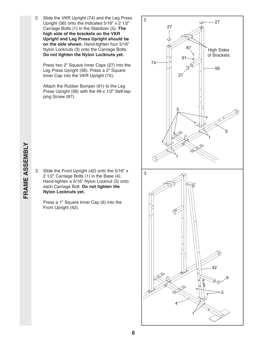 Weider WESY96352 user manual Nylon Locknuts yet 