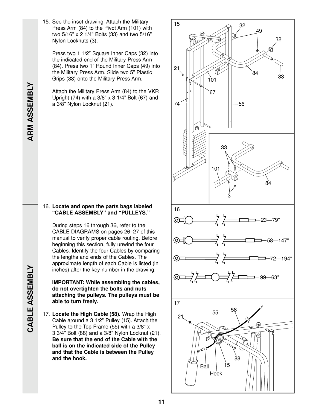 Weider WESY96400 user manual ARM Assembly Cable Assembly 