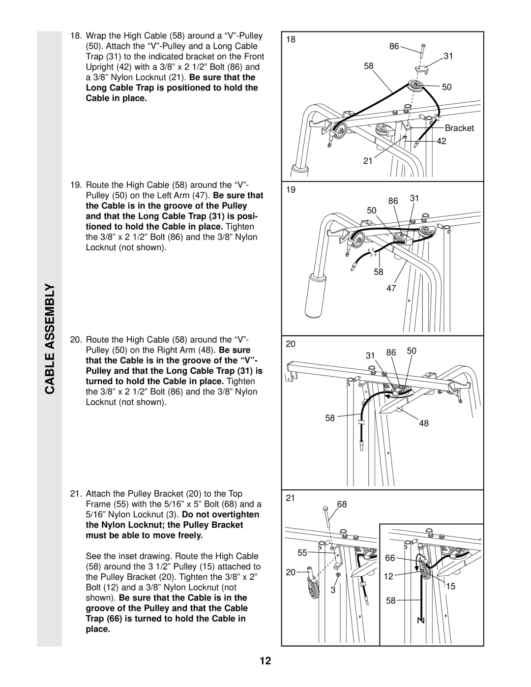 Weider WESY96400 user manual Long Cable Trap is positioned to hold Cable in place 