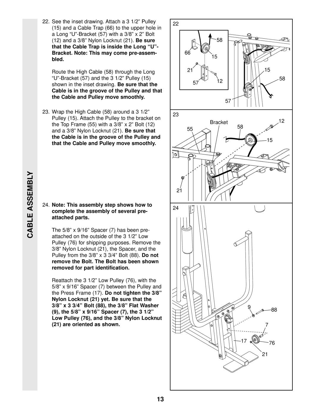 Weider WESY96400 user manual Cable Assembly 