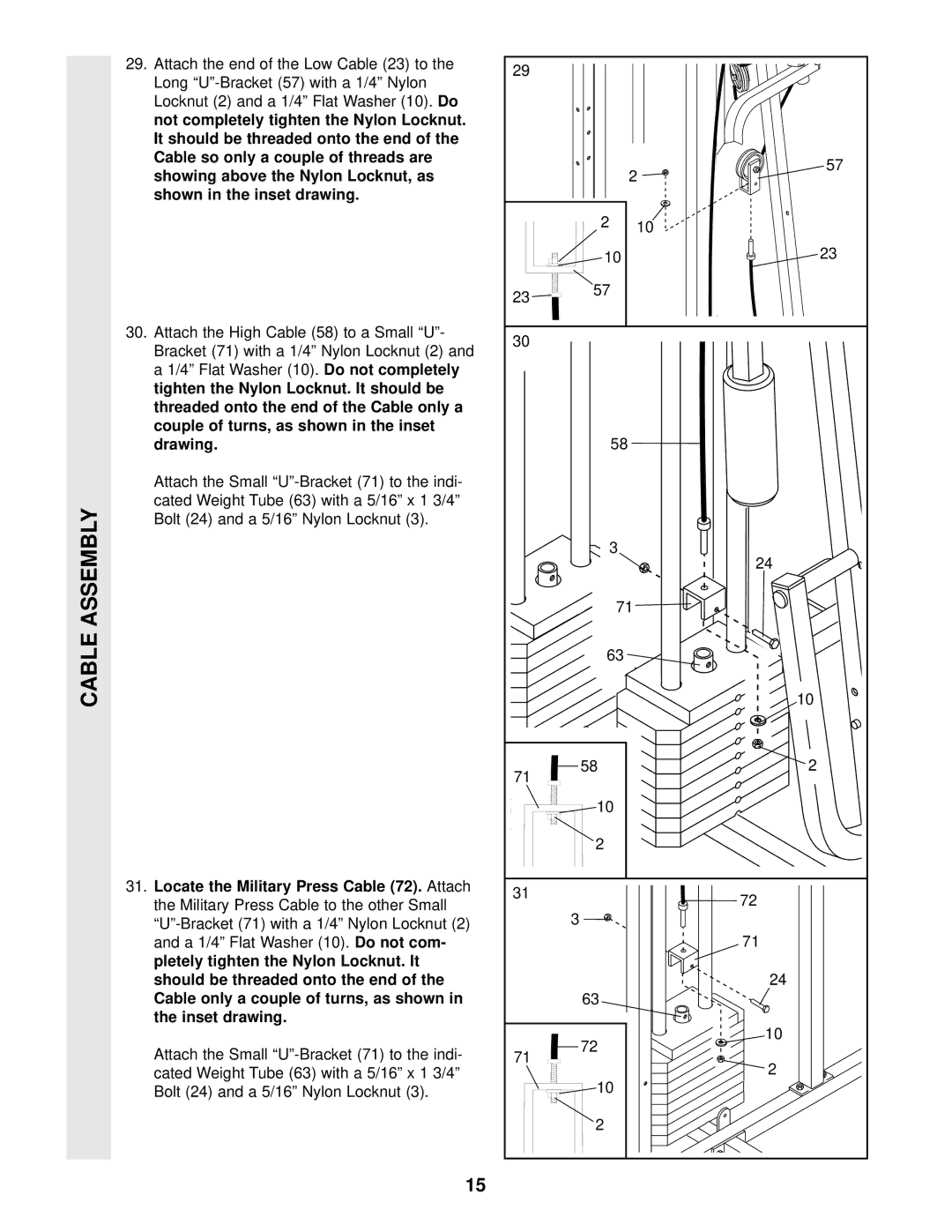 Weider WESY96400 user manual Locate the Military Press Cable 72. Attach 