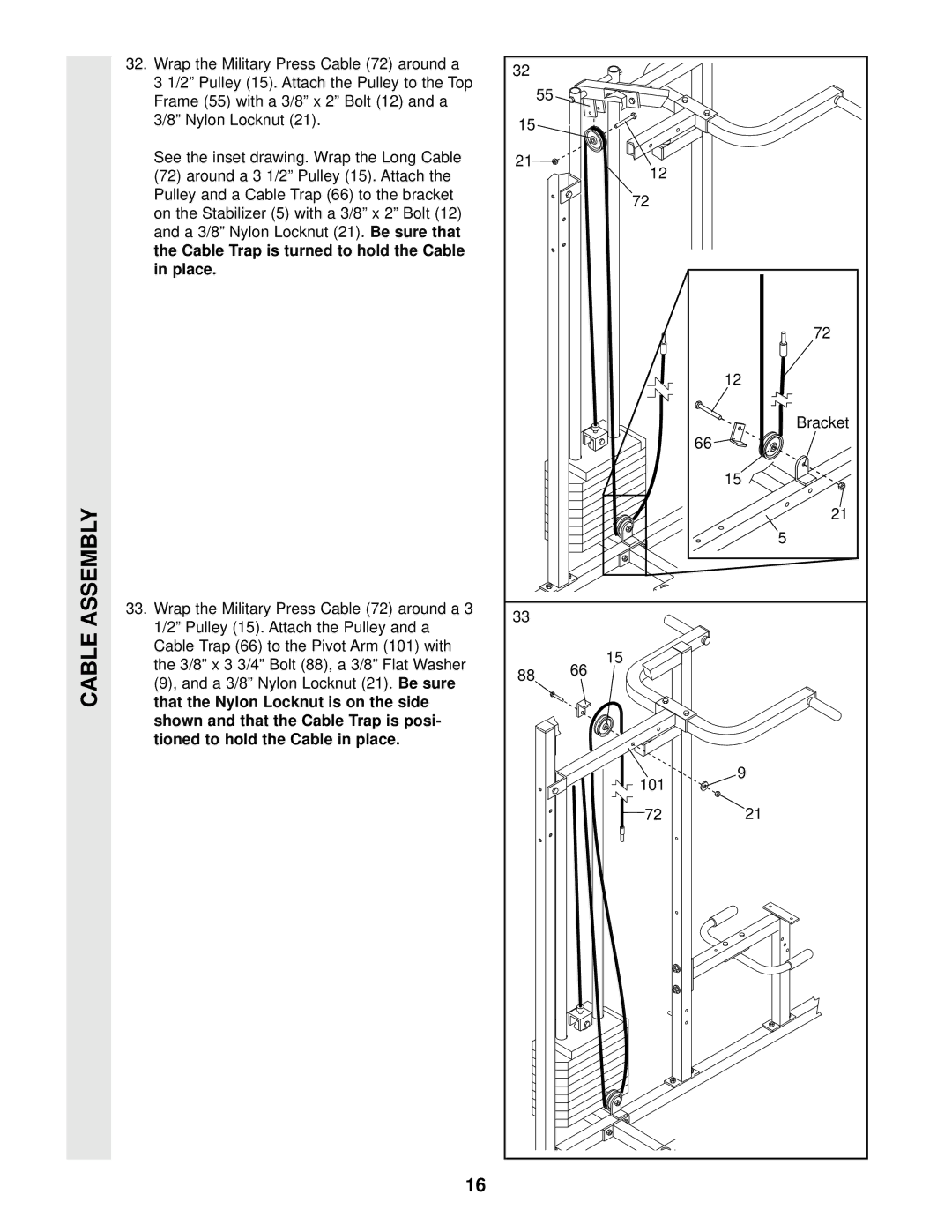 Weider WESY96400 user manual Cable Assembly 