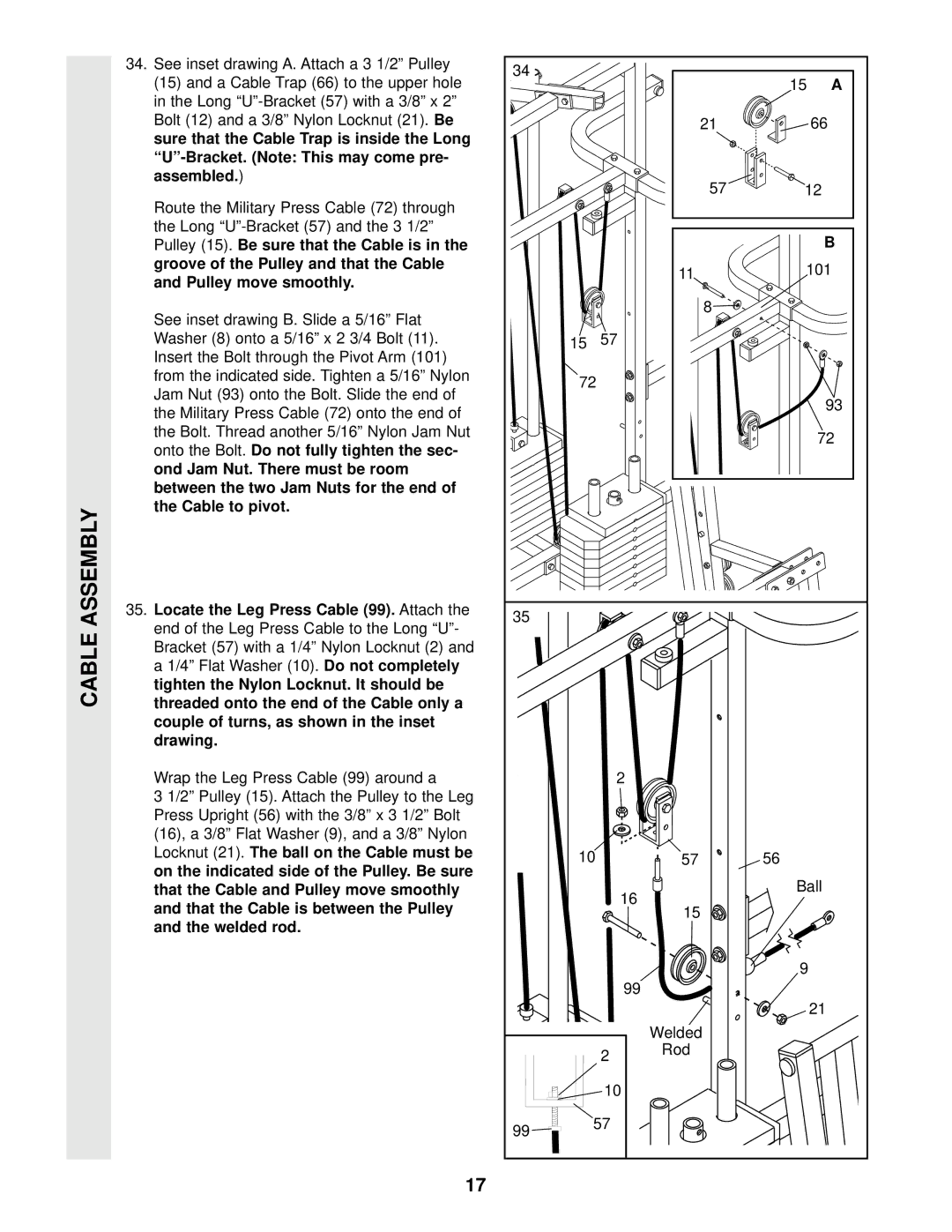 Weider WESY96400 user manual Pulley move smoothly 