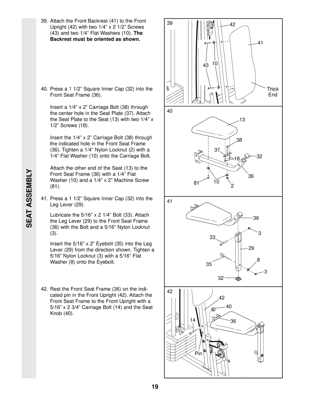 Weider WESY96400 user manual Backrest must be oriented as shown 