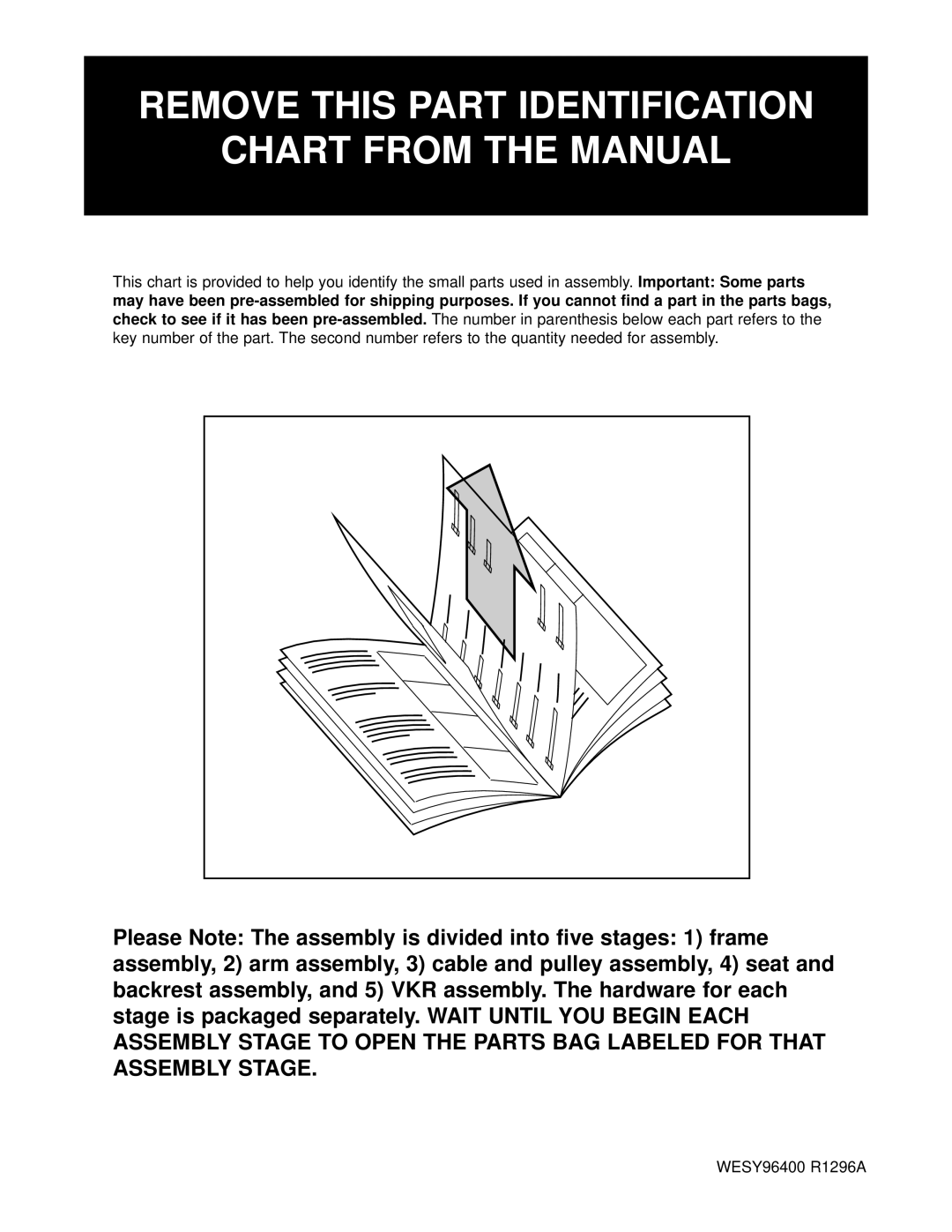 Weider WESY96400 user manual Remove this Part Identification Chart from the Manual 