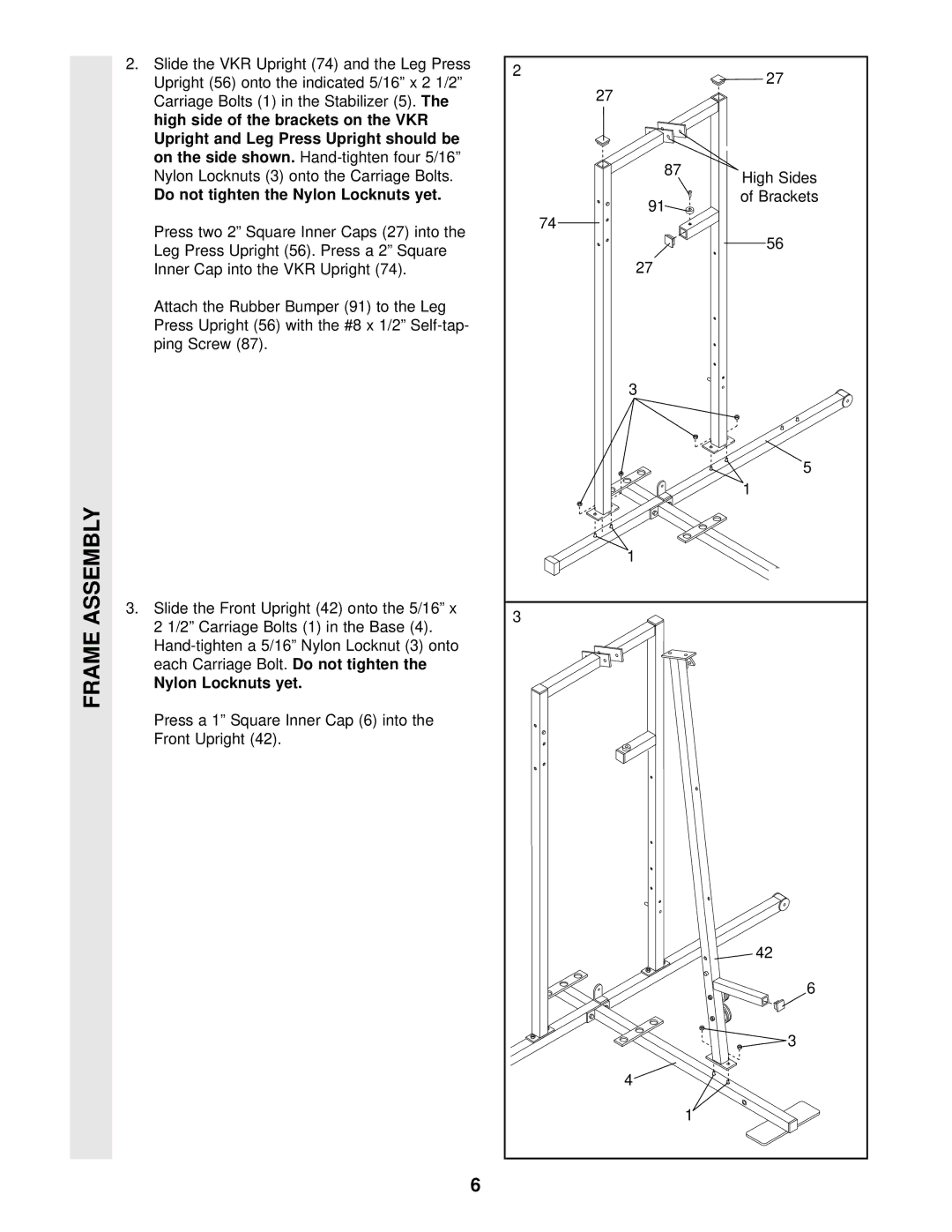 Weider WESY96400 user manual Nylon Locknuts yet 