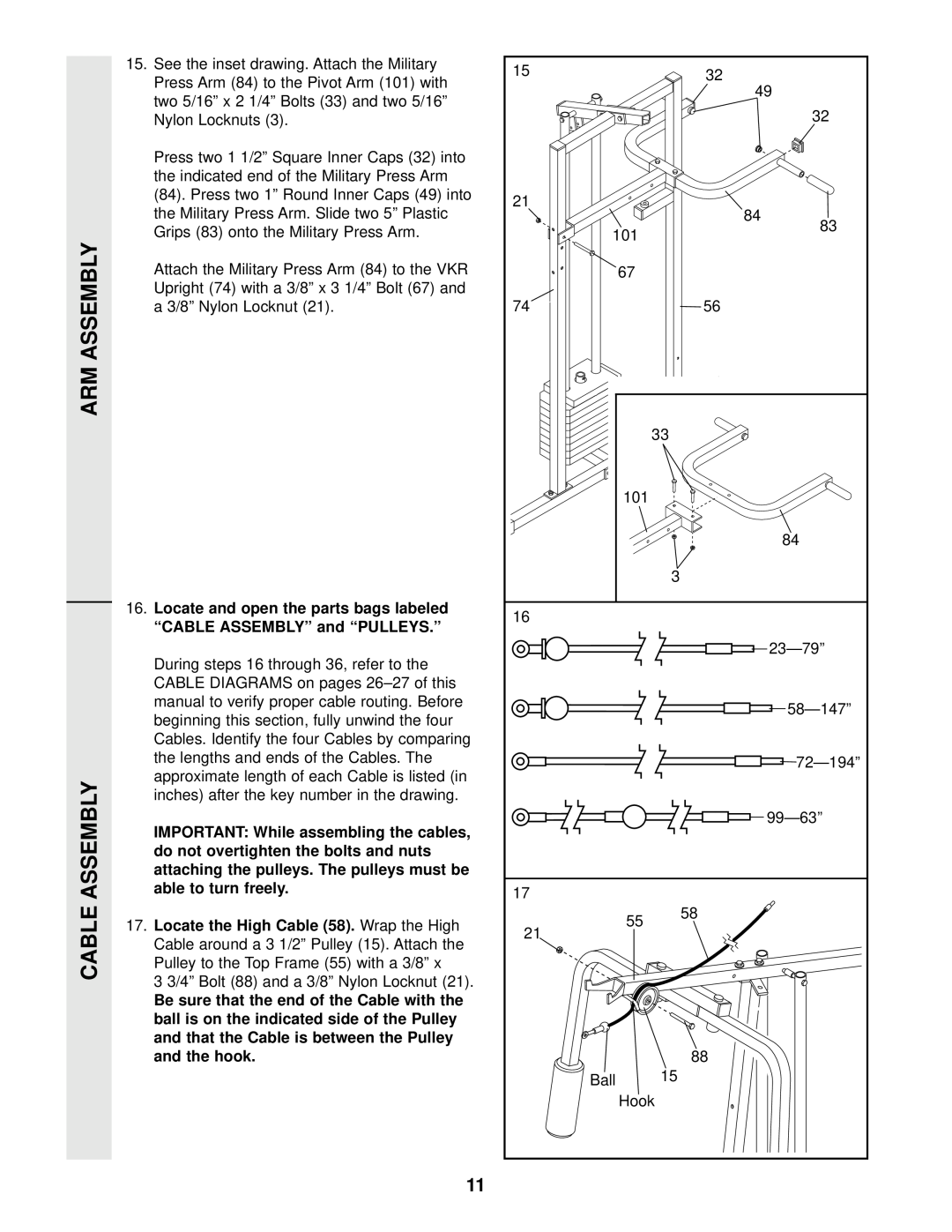 Weider WESY96400 user manual Arm Assembly Cable Assembly 