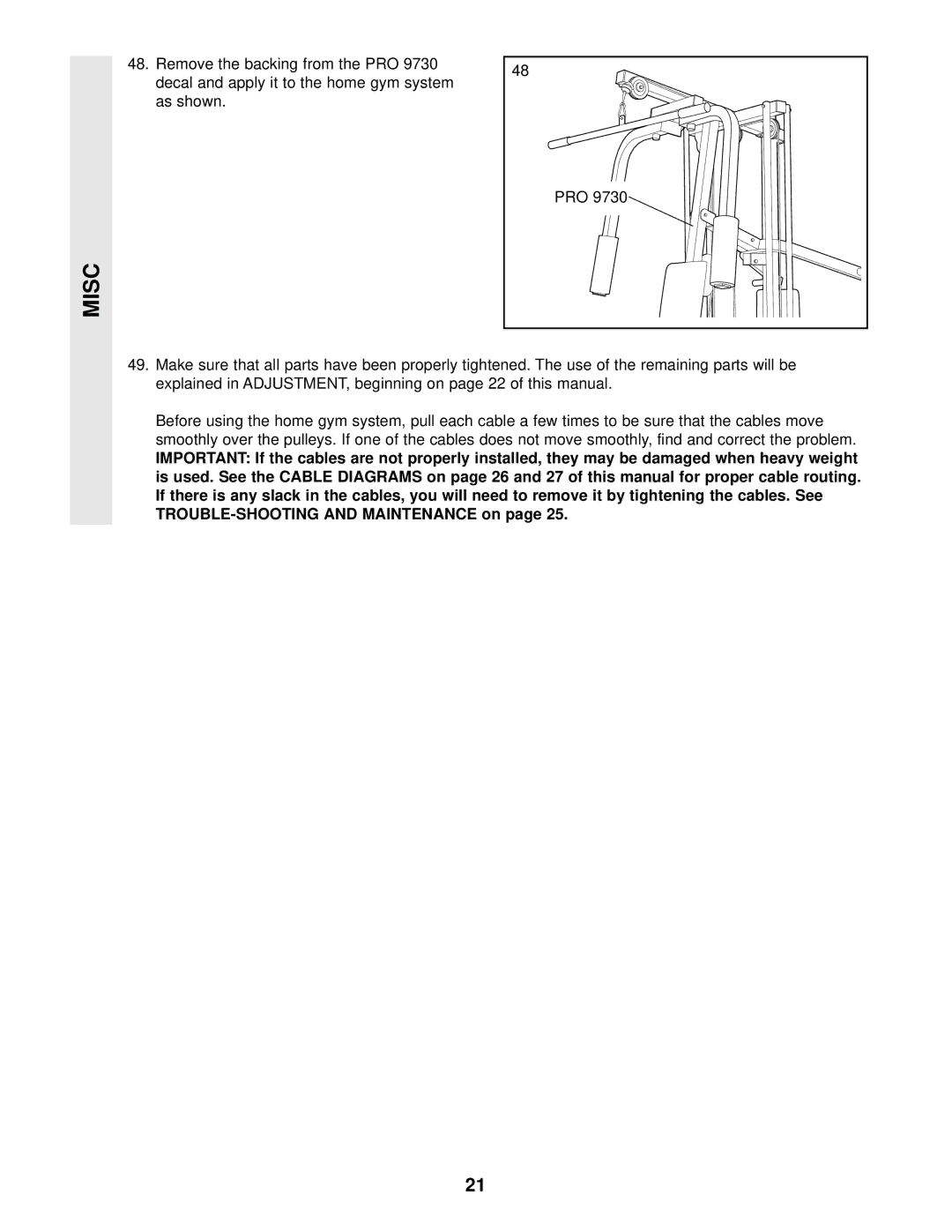 Weider WESY97300 user manual Misc, Pro 