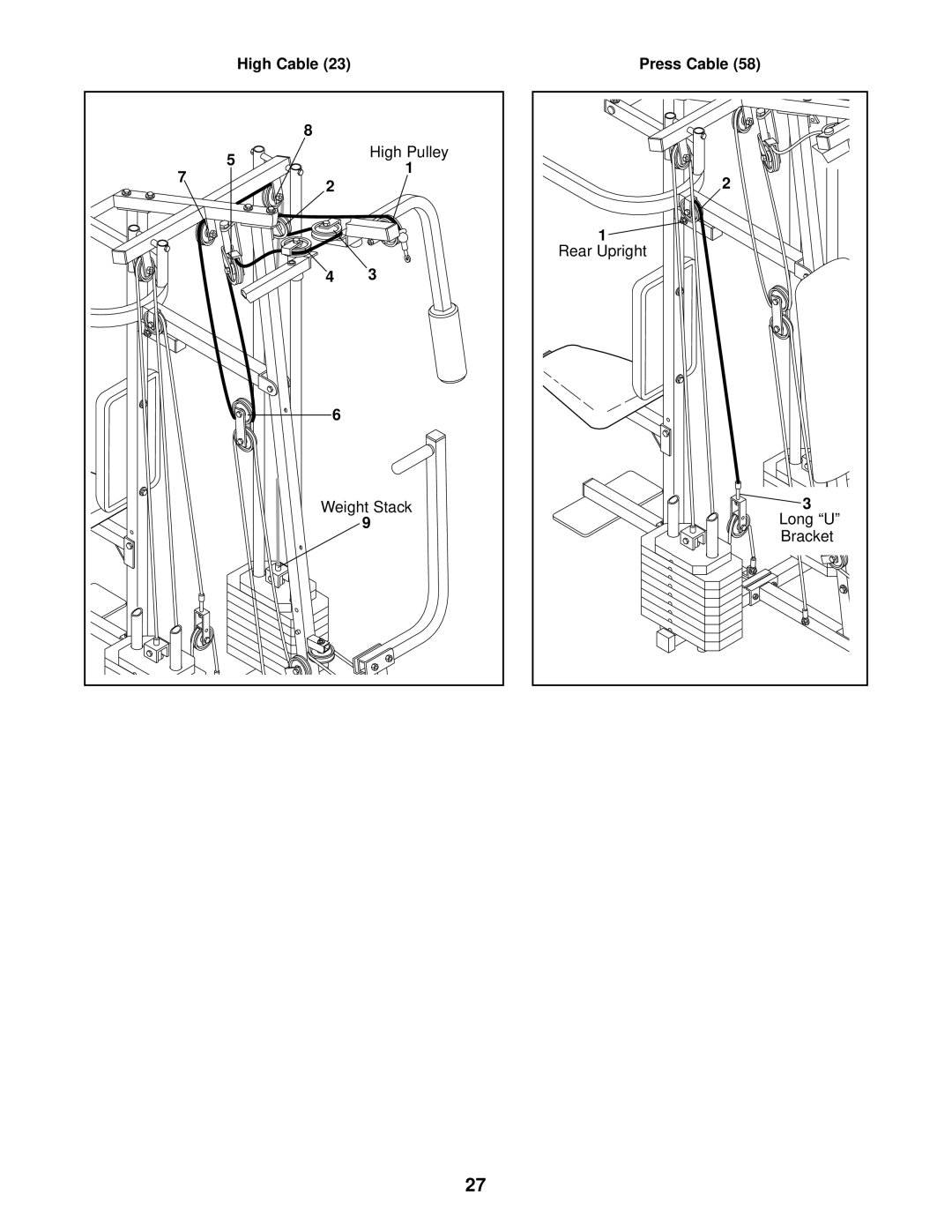 Weider WESY97300 user manual High Cable, Press Cable Rear Upright 