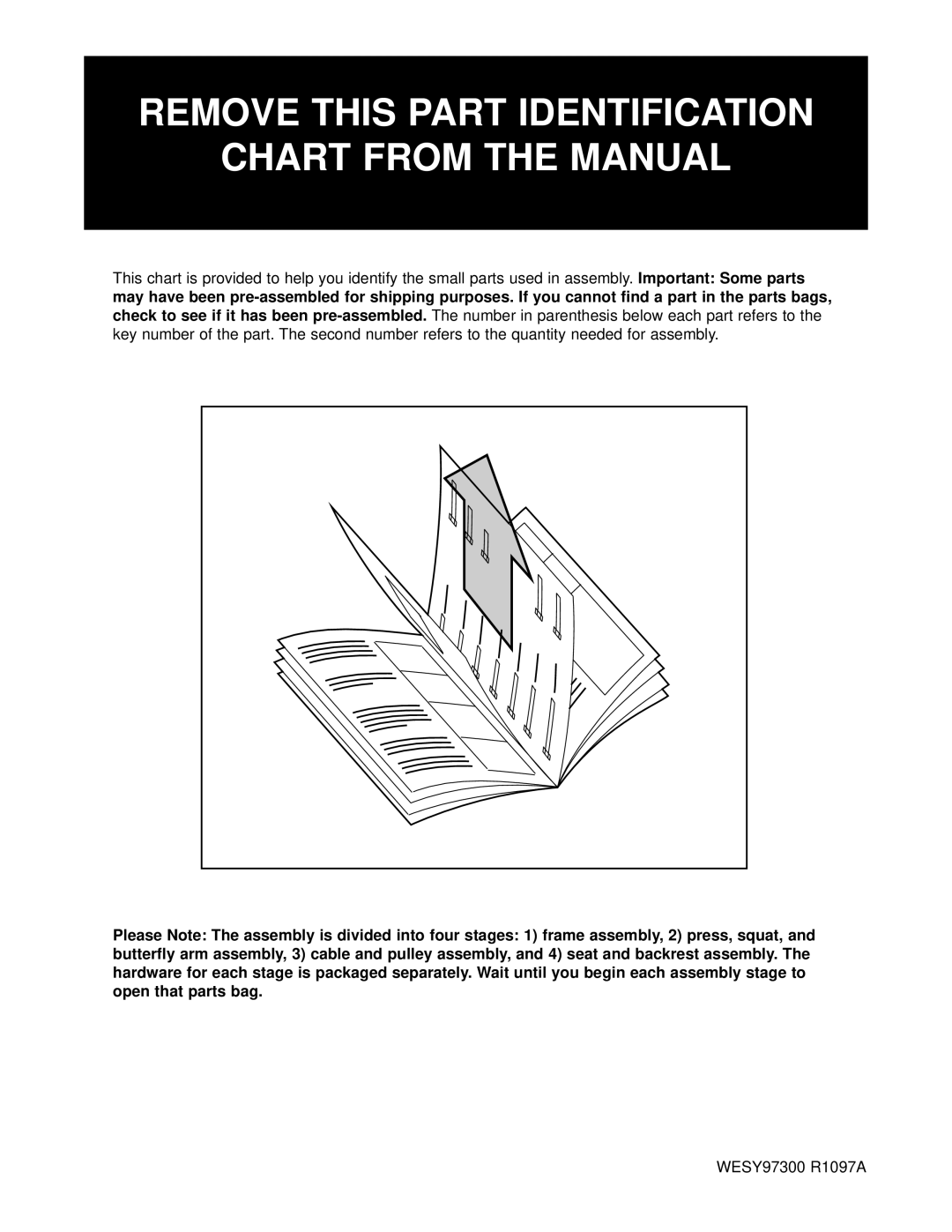 Weider user manual Check to see if it has been pre-assembled, WESY97300 R1097A 