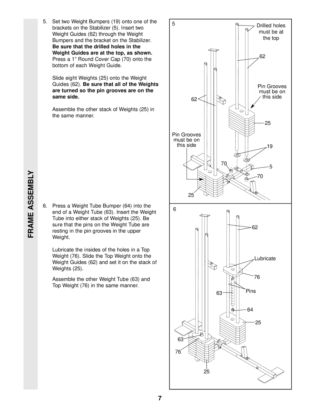 Weider WESY97300 user manual Slide eight Weights 25 onto the Weight, Same side, Must be at, Top, This side Lubricate Pins 