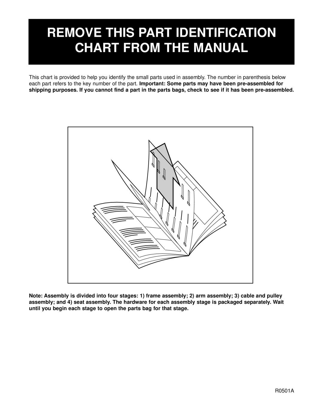 Weider WESY99300 user manual Remove this Part Identification Chart from the Manual, R0501A 