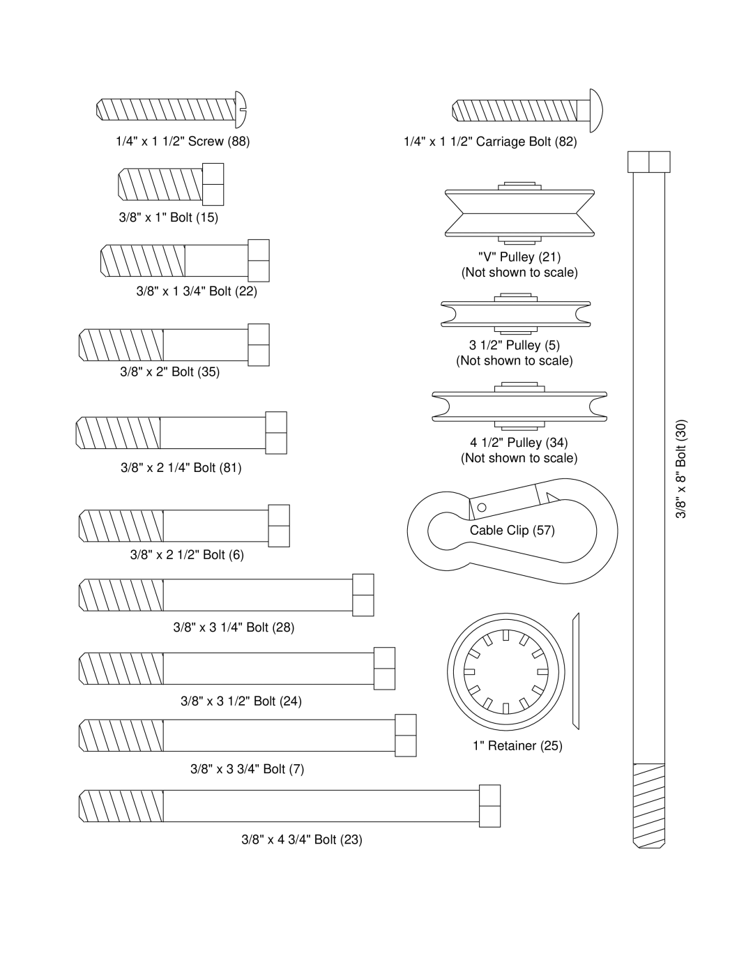 Weider WESY99300 user manual X 1 1/2 Carriage Bolt, Pulley 21 Not shown to scale 