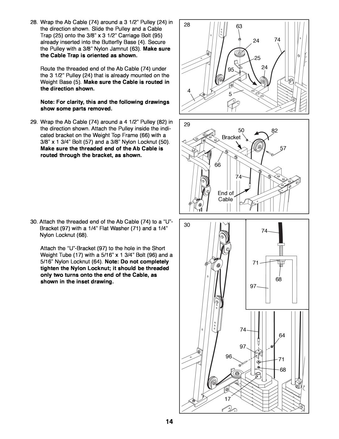 Weider WESY99490 manual Note For clarity, this and the following drawings show some parts removed 
