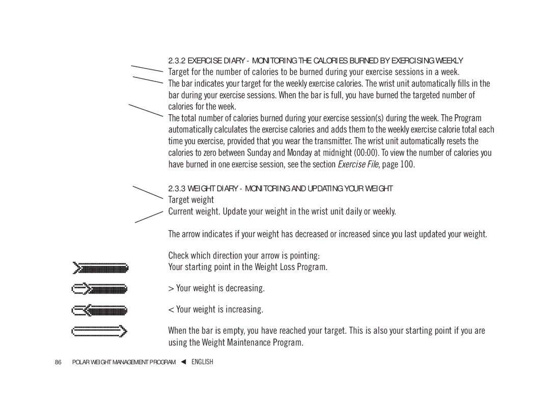 Weider WM41, WM42, WM21, WM22 user manual Weight Diary Monitoring and Updating Your Weight 