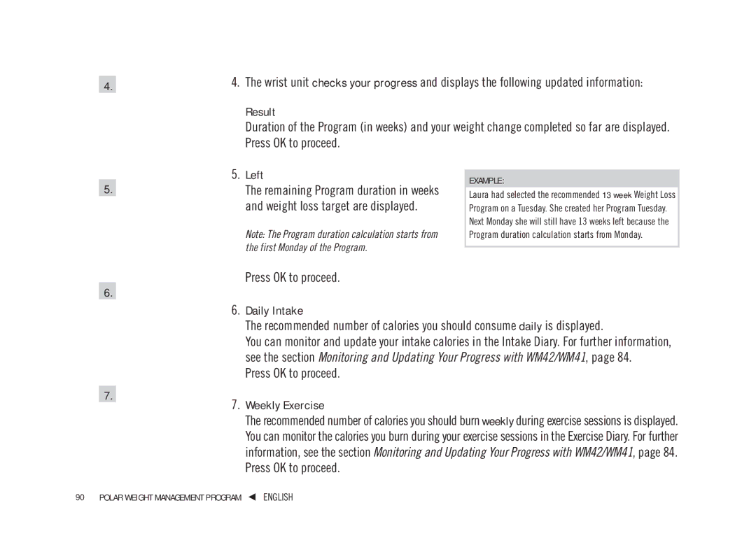 Weider WM41, WM42, WM21, WM22 user manual Result, Left, Daily Intake, Weekly Exercise 