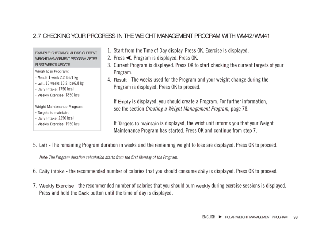 Weider WM42, WM41, WM21, WM22 user manual Weigh Loss Program 