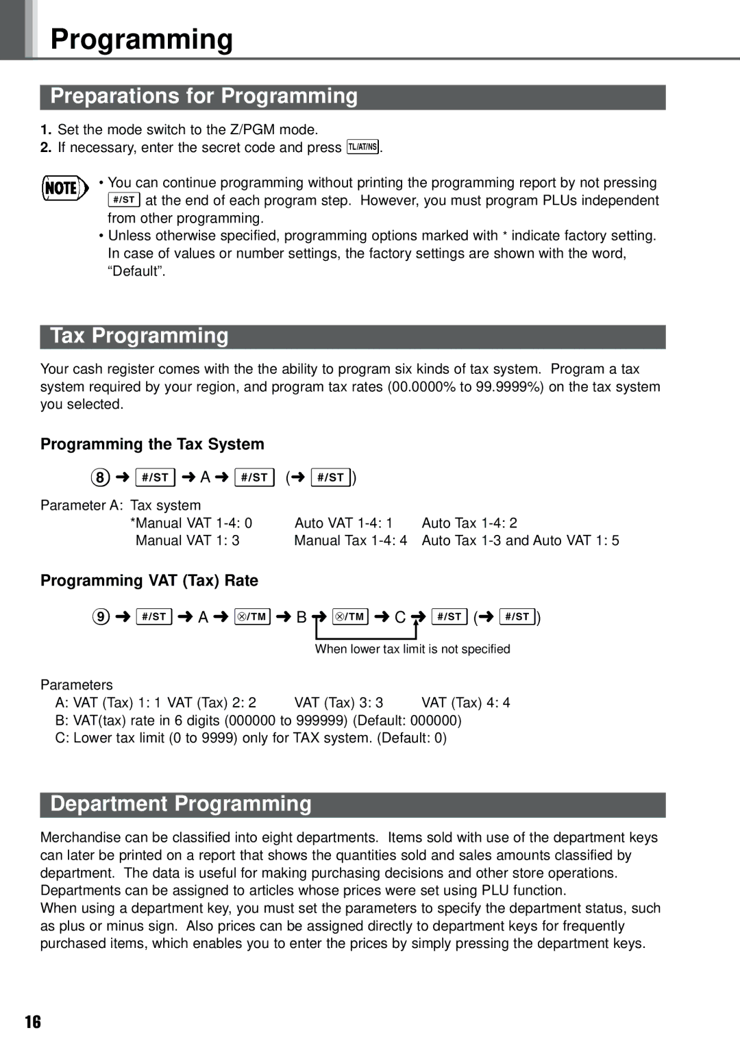 Weider XE-A101 instruction manual Preparations for Programming, Tax Programming, Department Programming 