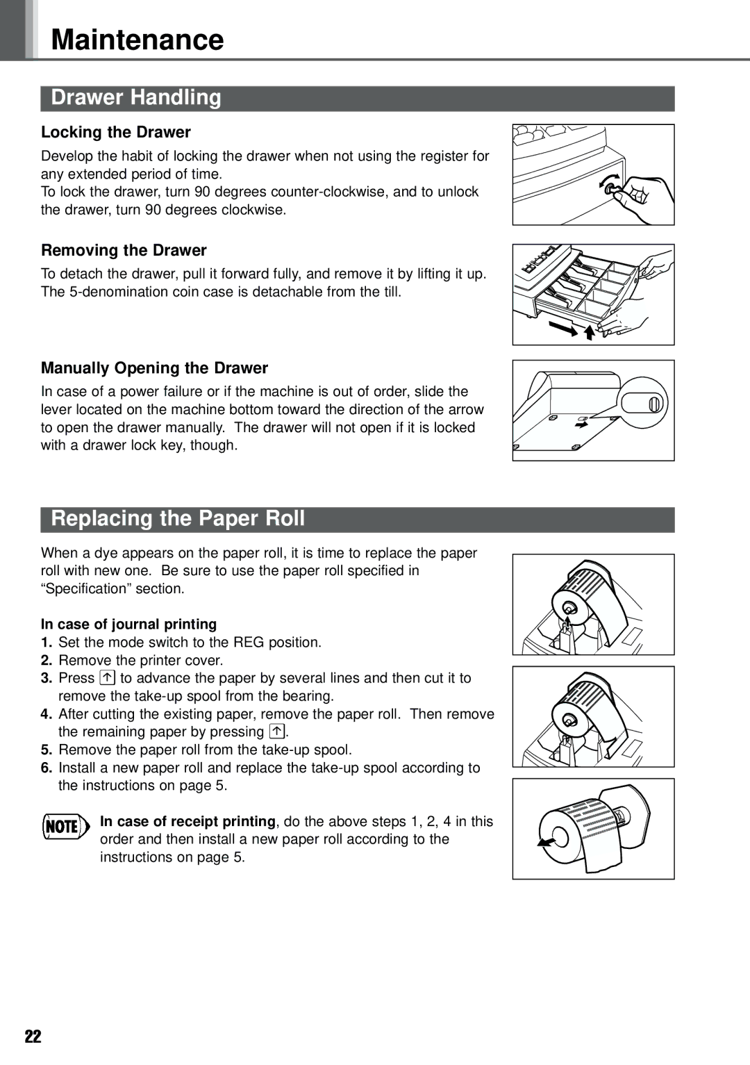 Weider XE-A101 instruction manual Maintenance, Drawer Handling, Replacing the Paper Roll 